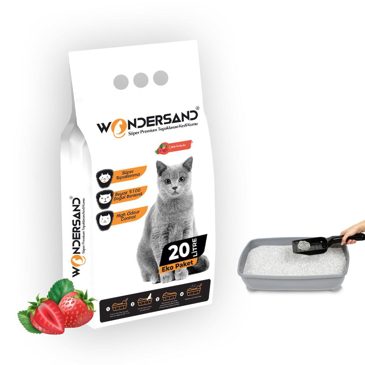 Wonderfull Pet Çilek Kokulu Topaklanan İnce Taneli Bentonit Kedi Kumu 20 lt