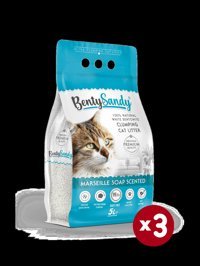 Benty Sandy Marsilya Sabunu Kokulu Topaklanan İnce Taneli Bentonit Kedi Kumu 3 x 5 lt