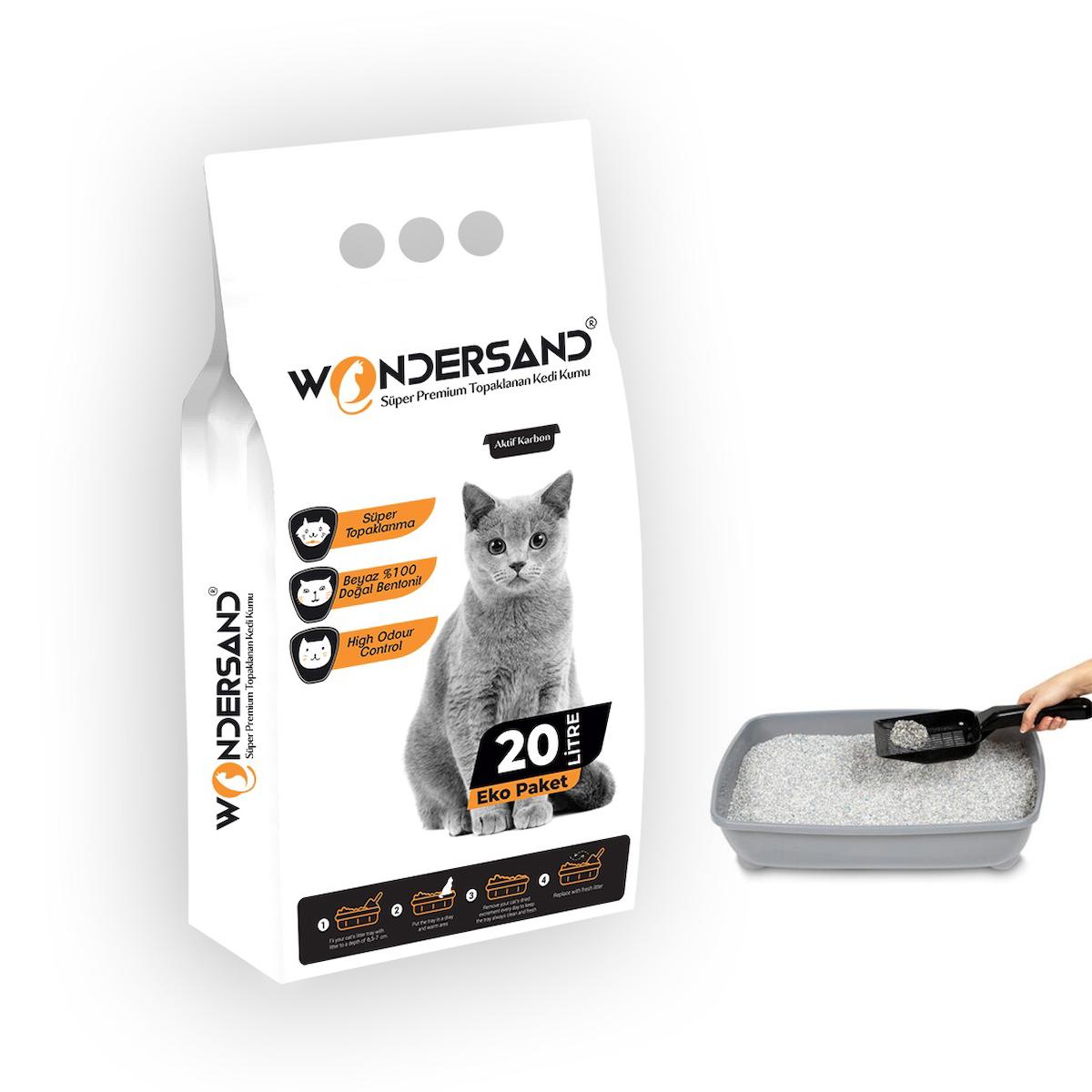 Wonderfull Pet Kokusuz Topaklanan İnce Taneli Aktif Karbonlu Kedi Kumu 20 lt