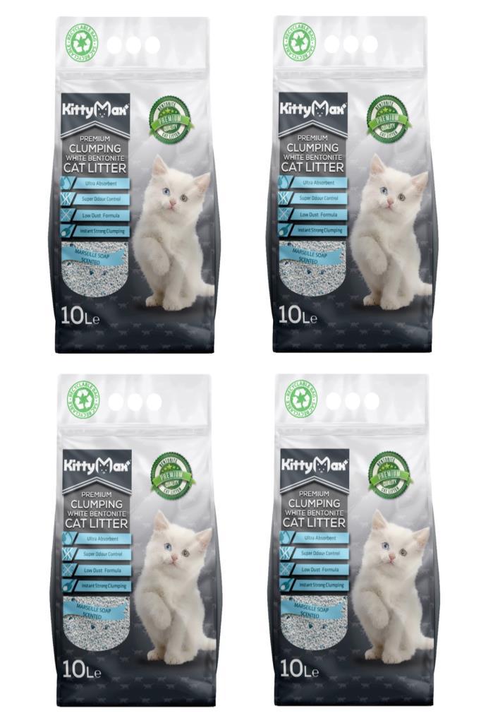 Kitty Max Marsilya Sabunu Kokulu Topaklanan Kalın Taneli Bentonit Kedi Kumu 4 x 10 lt