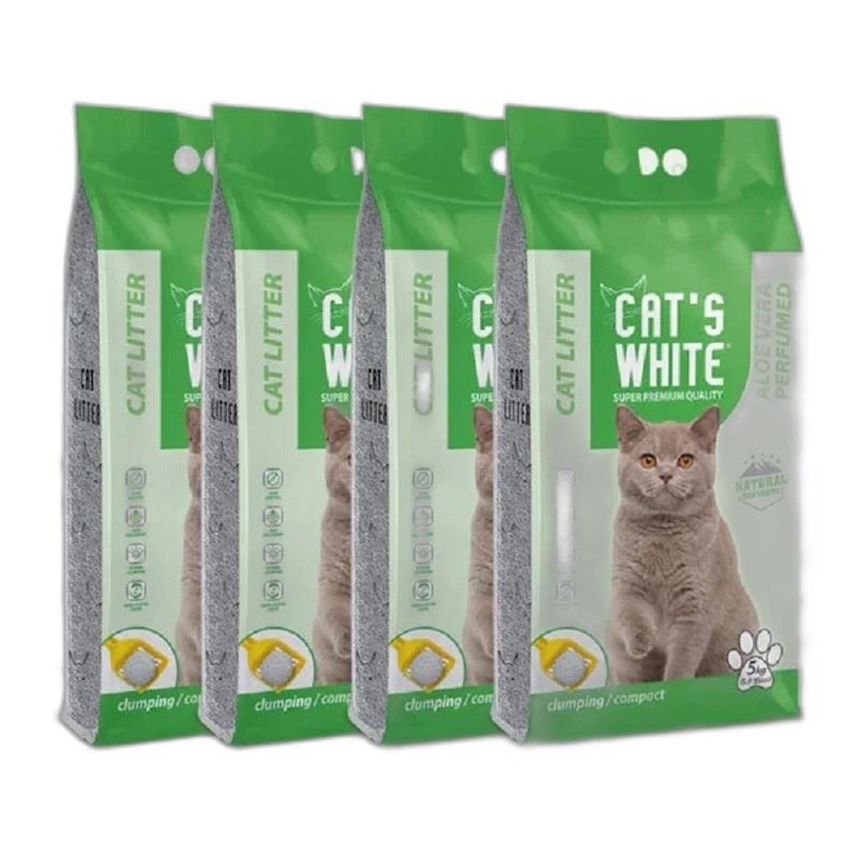 Cat's White Aloe Vera Kokulu Topaklanan İnce Taneli Bentonit Kedi Kumu 4 x 5 lt