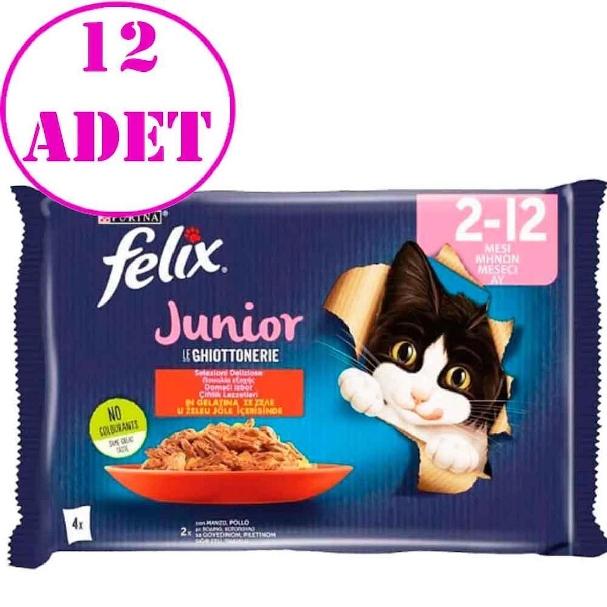 Felix Le Ghiottoneire Tavuklu ve Sığır Etli Yetişkin Yaş Kedi Maması 12x85 gr