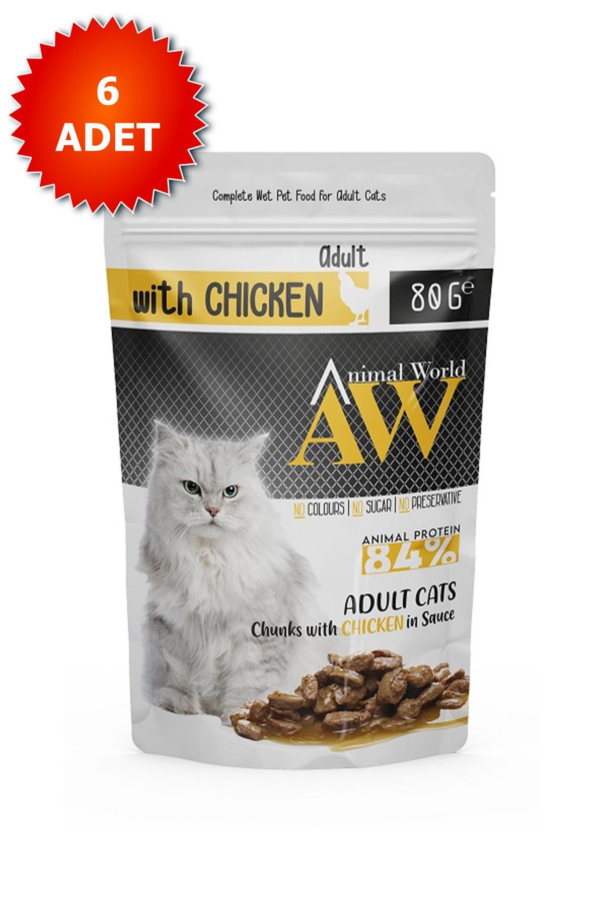 Animal World With Chicken Tavuklu Yetişkin Yaş Kedi Maması 6x80 gr
