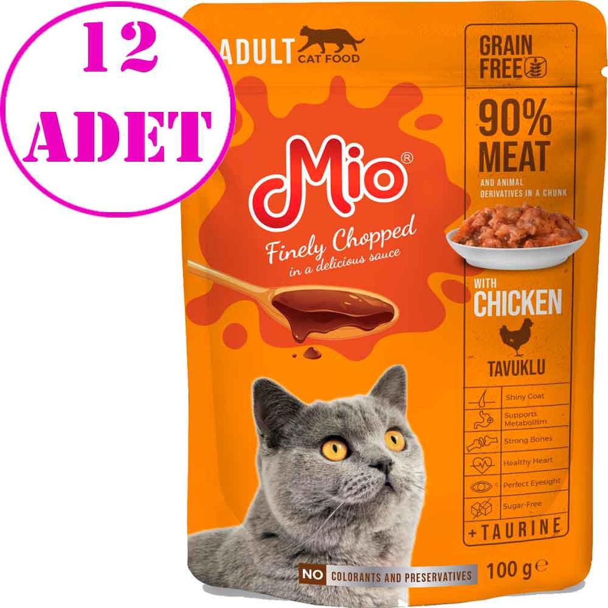 Mio Finely Chopped Tavuklu Yetişkin Yaş Kedi Maması 12x100 gr