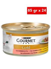 Purina Gold Somonlu ve Tavuklu Parça Etli Soslu Yetişkin Yaş Kedi Maması 24x85 gr
