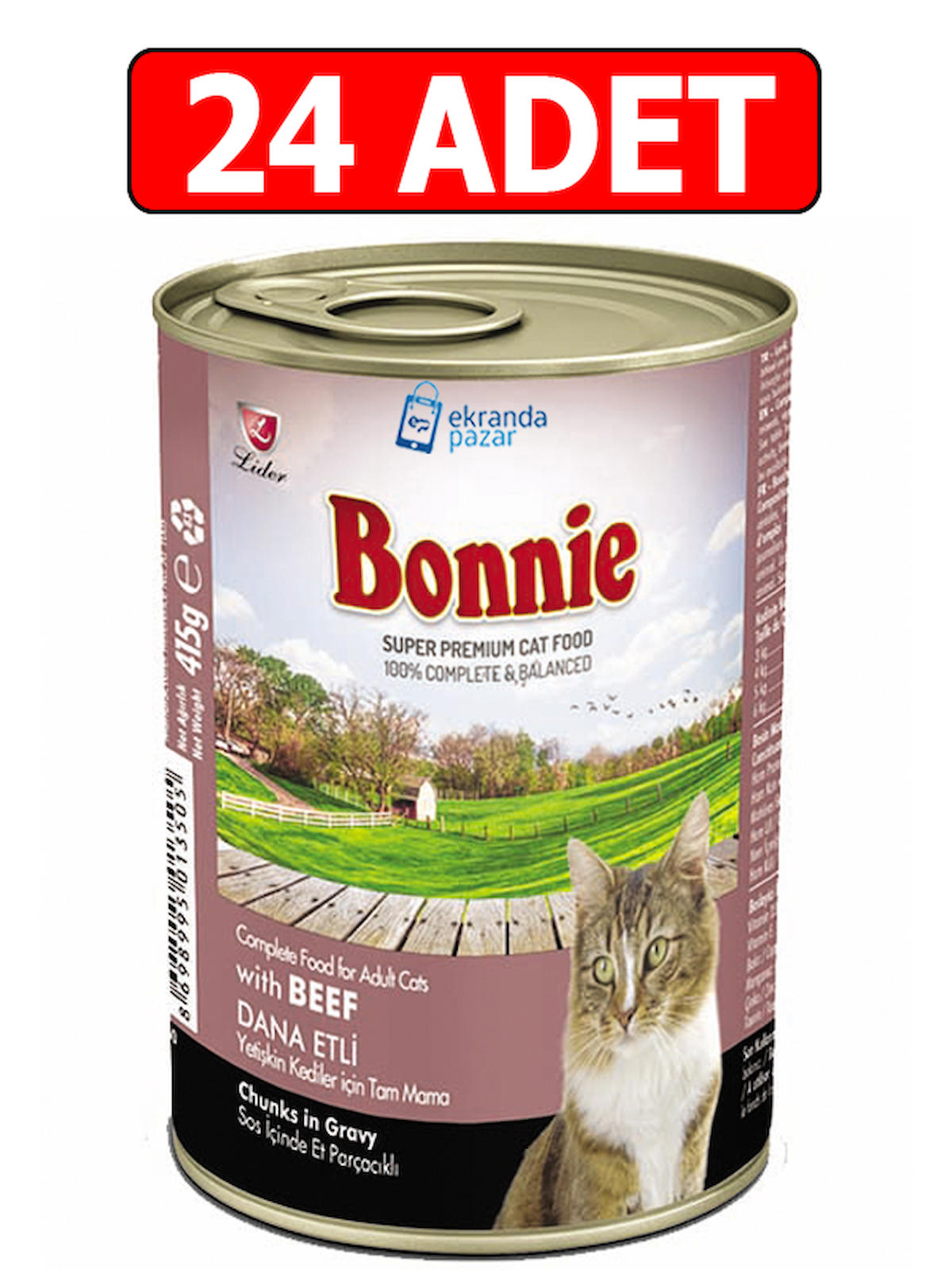 Bonnie Chunks In Gravy Dana Etli ve Sığır Etli Yetişkin Yaş Kedi Maması 24x415 gr