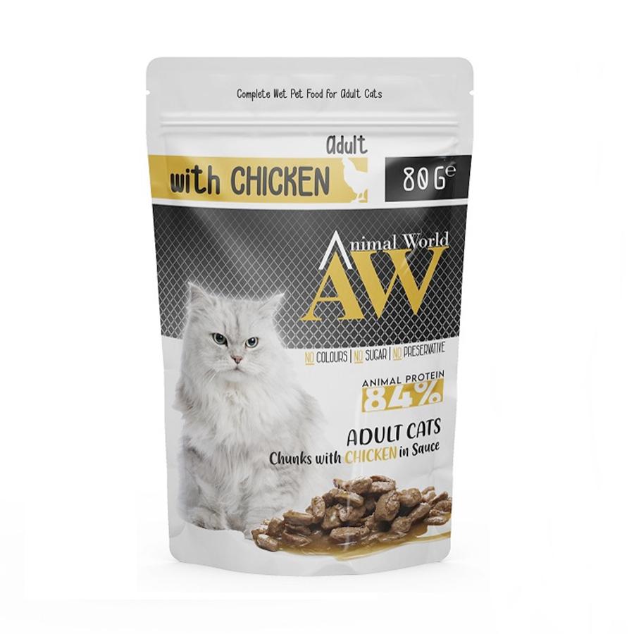 Animal World With Chicken Tavuklu Yetişkin Yaş Kedi Maması 80 gr