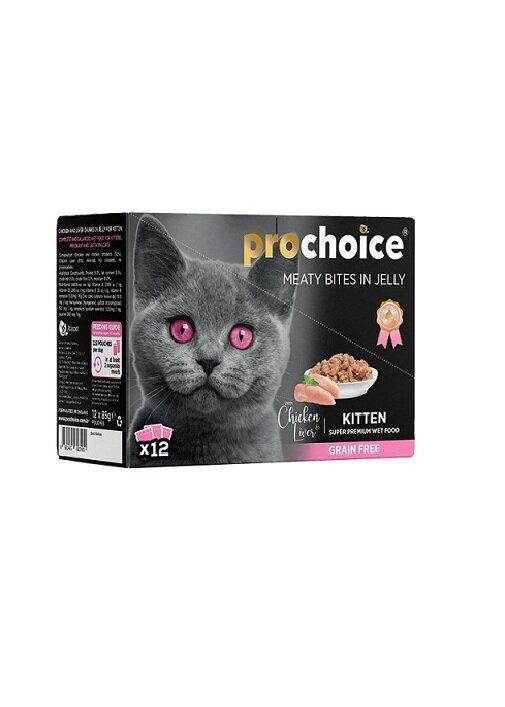 Prochoice Grain Free Ciğerli ve Tavuklu Yavru Yaş Kedi Maması 12x85 gr