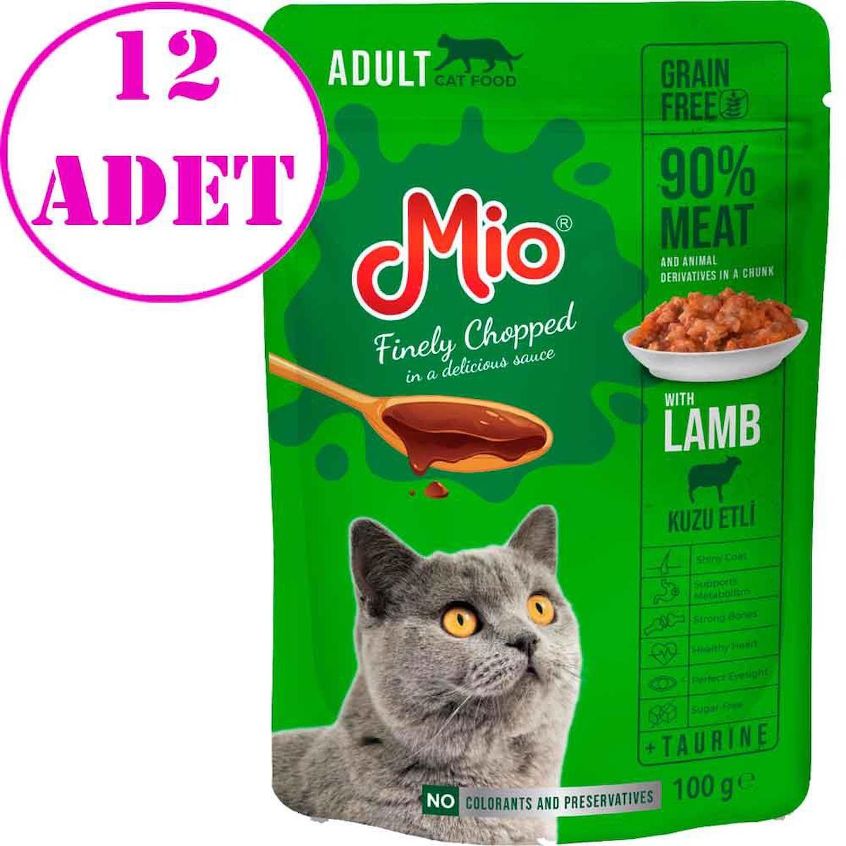 Mio Finely Chopped Kuzu Etli Yetişkin Yaş Kedi Maması 12x100 gr