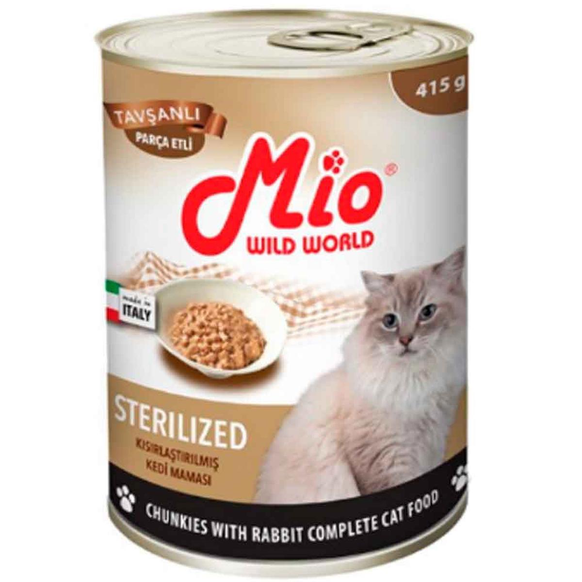 Mio Wild World Kısırlaştırılmış Tavşanlı Parça Etli Yaş Kedi Maması 415 gr