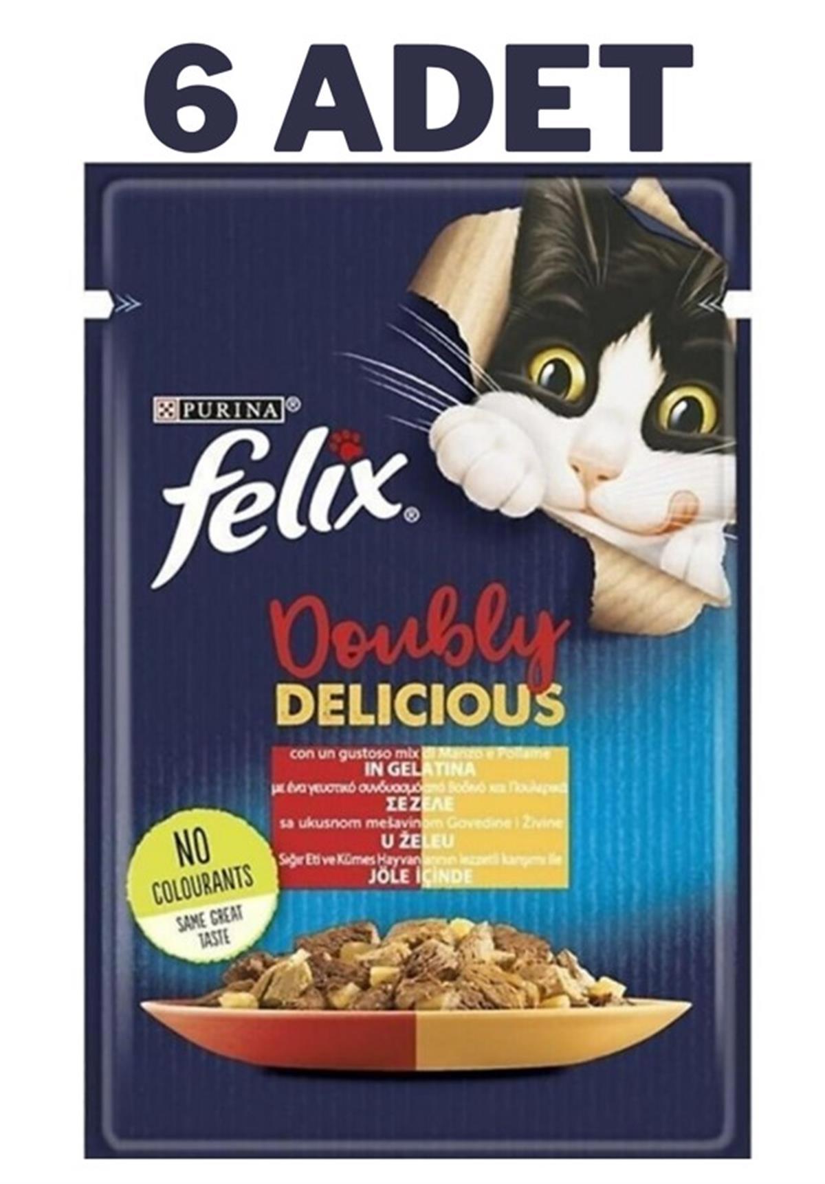 Felix Doubly Delicious Etli Yetişkin Yaş Kedi Maması 6x85 gr