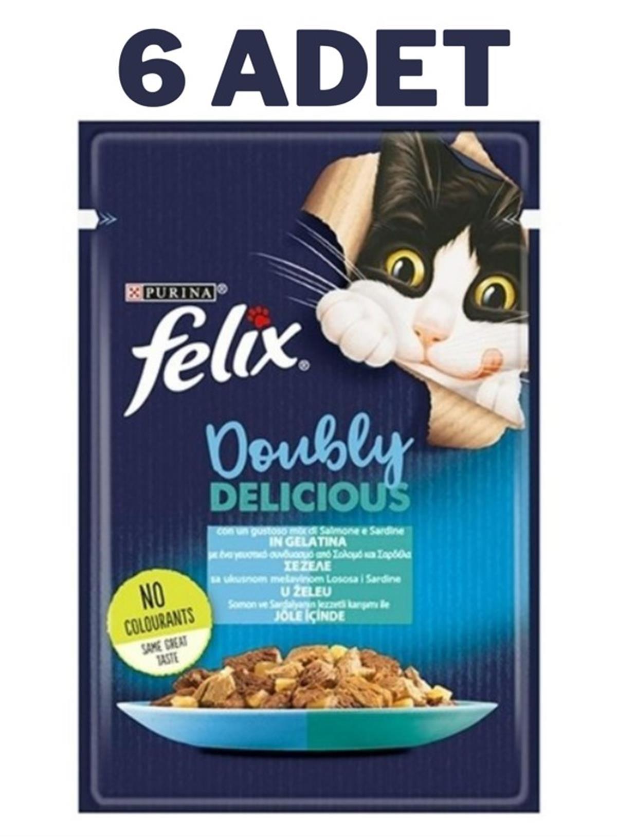 Felix Doubly Delicious Sardalya ve Somonlu Yetişkin Yaş Kedi Maması 6x85 gr