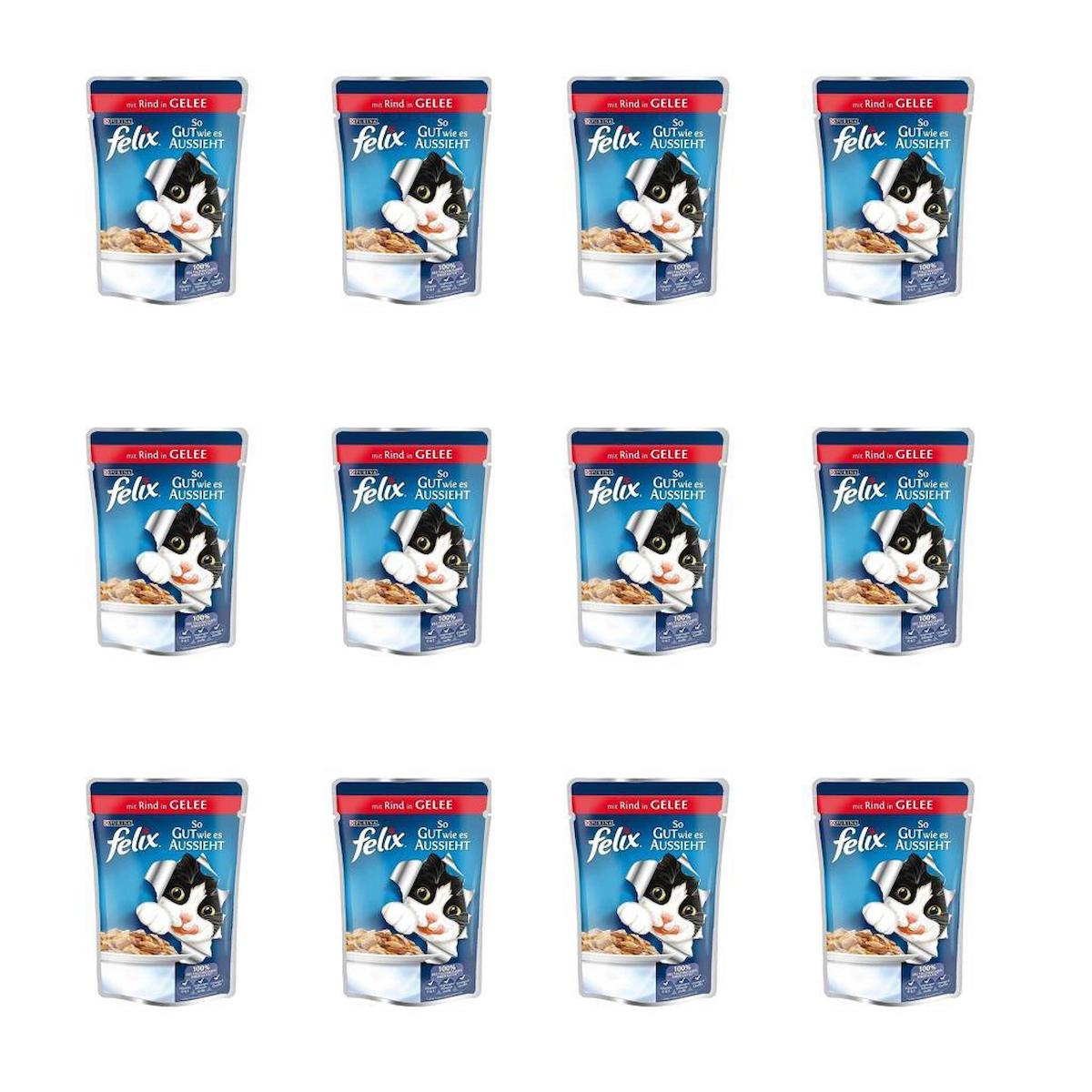 Felix So Gut Wie Es Aussieht Sığır Etli Jöleli Yetişkin Yaş Kedi Maması 12x85 gr