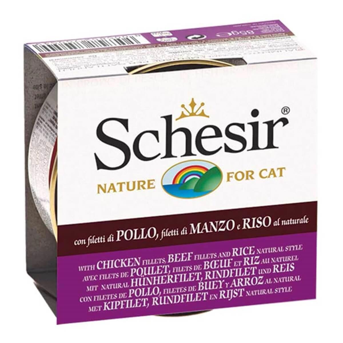Schesir Nature Tavuklu ve Sığır Etli Yetişkin Yaş Kedi Maması 6x85 gr