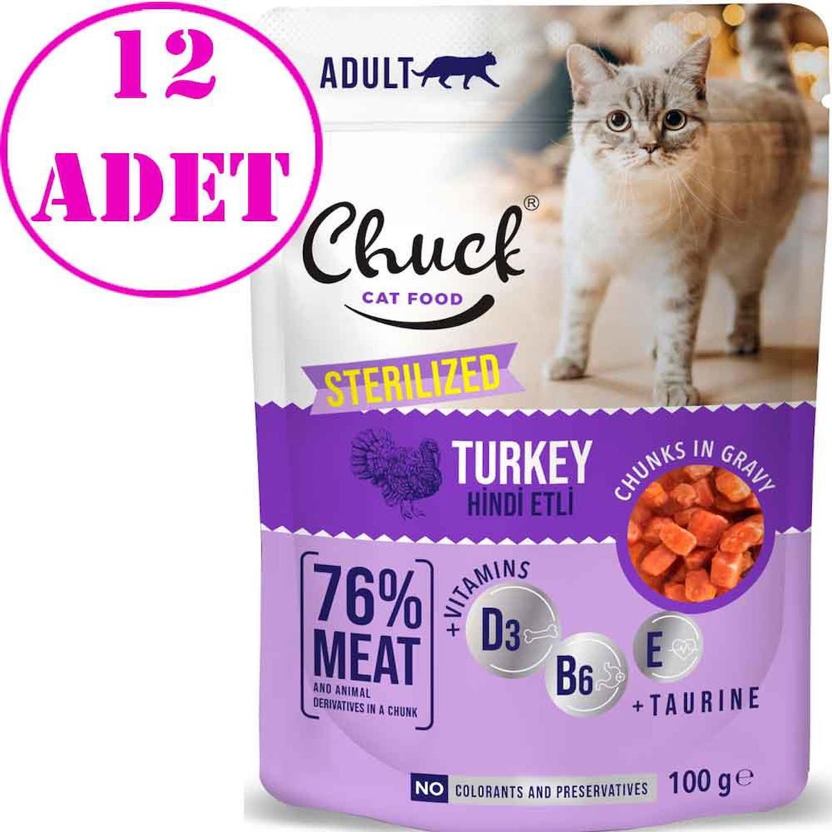 Chuck Chunks In Gravy Kısırlaştırılmış Hindi Etli Yaş Kedi Maması 12x100 gr