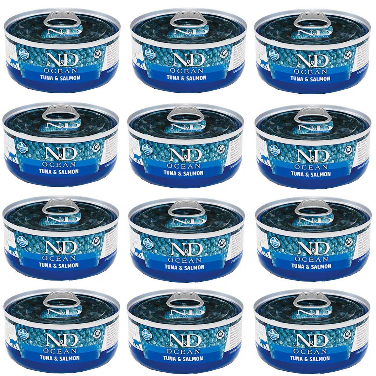 N&D Ocean Ton Balıklı ve Somonlu Yetişkin Yaş Kedi Maması 12x70 gr