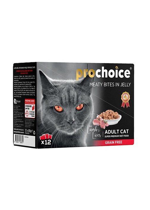 Prochoice Grain Free Ciğerli ve Kuzu Etli Yetişkin Yaş Kedi Maması 12x85 gr