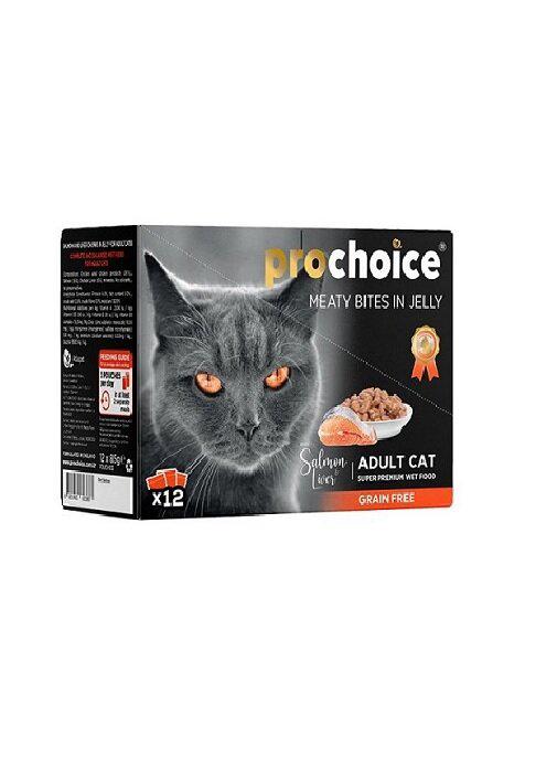 Prochoice Grain Free Ciğerli ve Somonlu Yetişkin Yaş Kedi Maması 12x85 gr