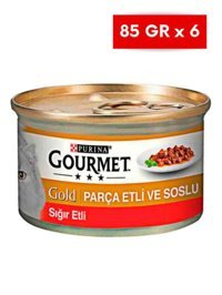Purina Gold Sığır Etli Parça Etli Soslu Yetişkin Yaş Kedi Maması 6x85 gr