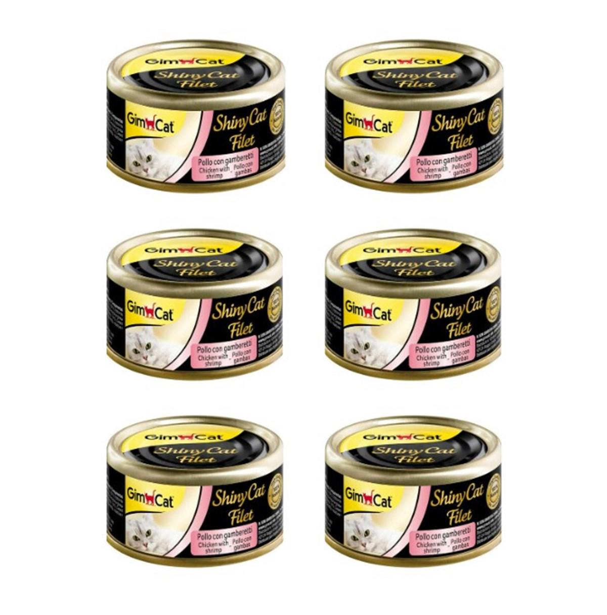 Gimcat Shinycat Karidesli ve Tavuklu Yetişkin Yaş Kedi Maması 6x70 gr
