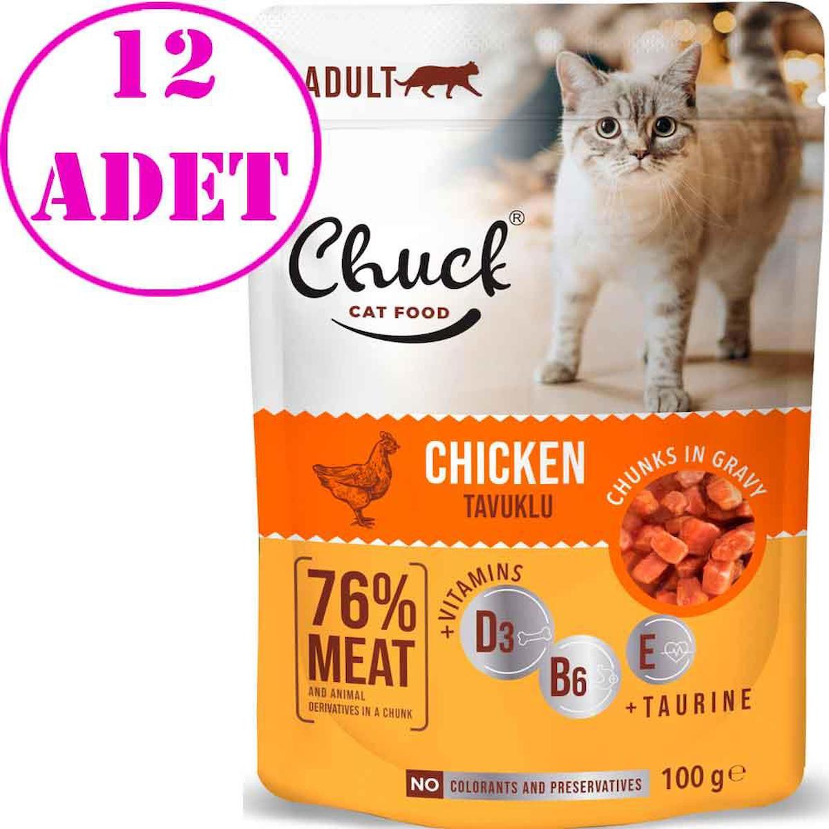 Chuck Chunks In Gravy Tavuklu Yetişkin Yaş Kedi Maması 12x100 gr