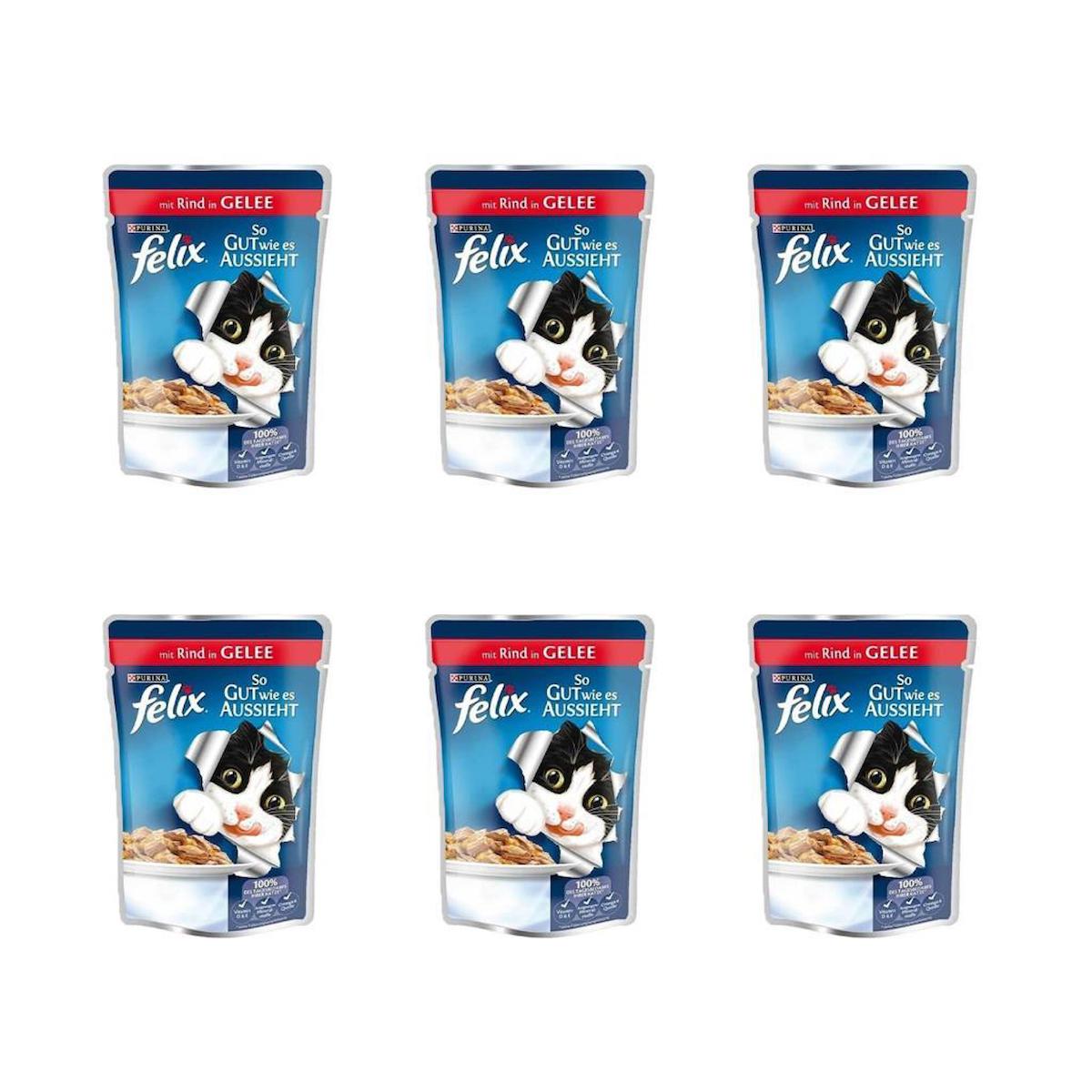 Felix So Gut Wie Es Aussieht Sığır Etli Jöleli Yetişkin Yaş Kedi Maması 6x85 gr