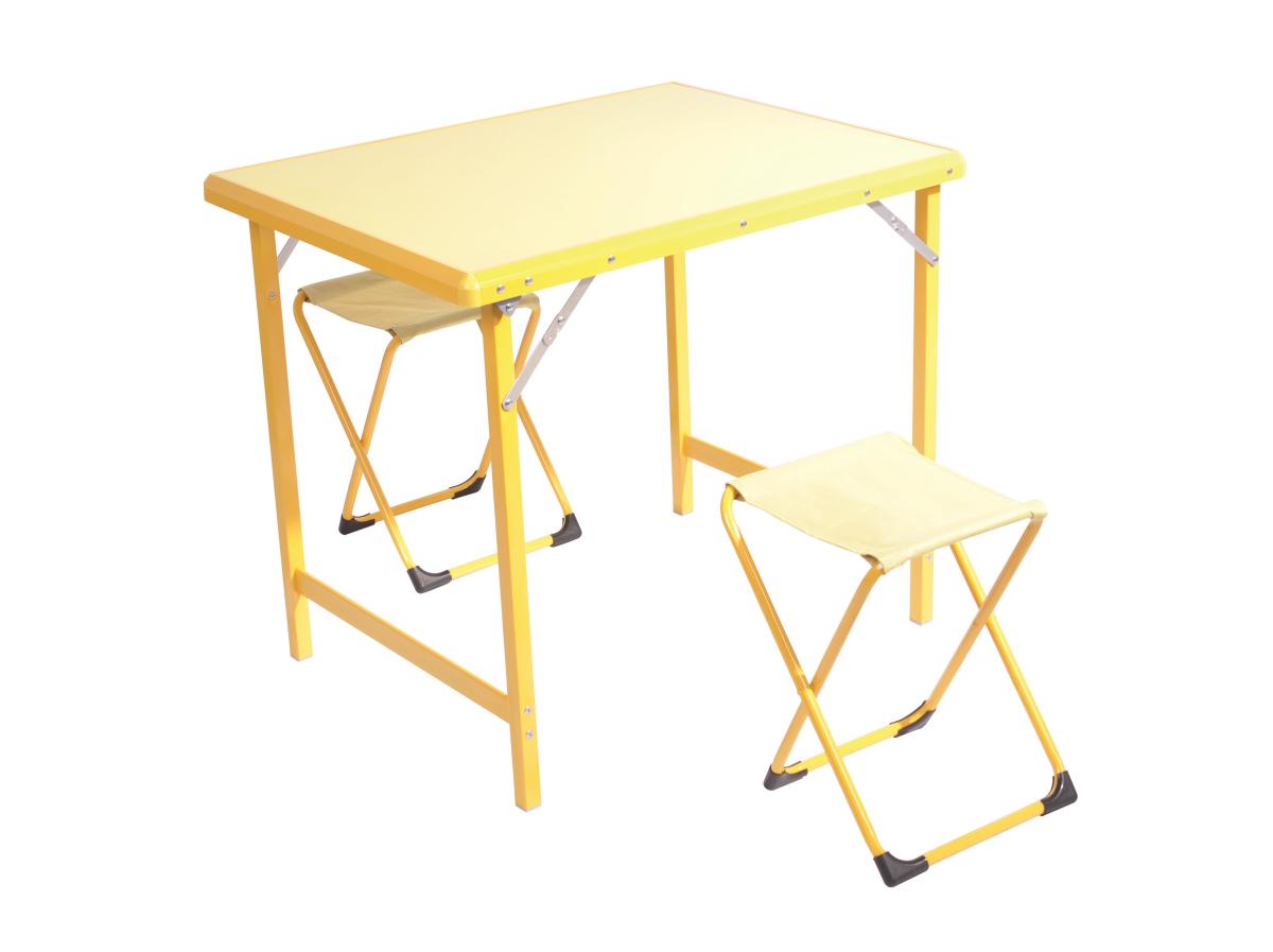 Andoutdoor 80 x 60 cm Çantalı Dikdörtgen Alüminyum Katlanır 2'li Kamp Masası Sarı