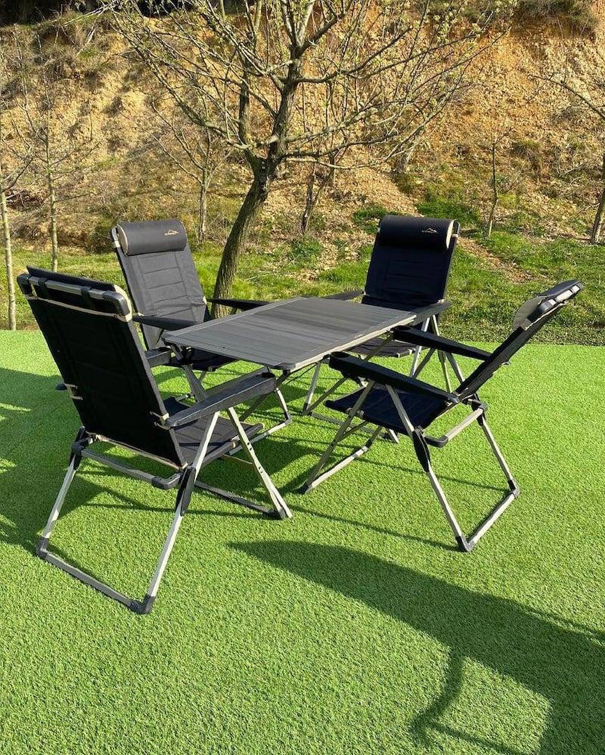 Nurgaz 110 x 70 cm Tabureli Çantalı Dikdörtgen Alüminyum Katlanır Kamp Masası Siyah