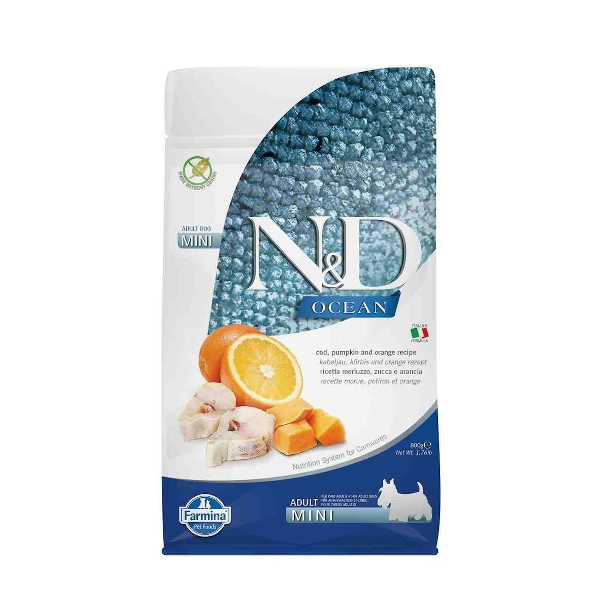 N&D Ocean Bal Kabaklı ve Balıklı Mini Irk Yetişkin Kuru Köpek Maması 800 gr