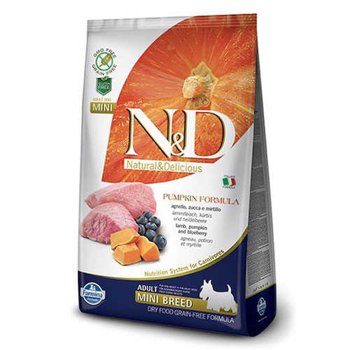 N&D Pumpkin Formula Bal Kabaklı Kuzu Etli ve Yaban Mersinli Mini Irk Yetişkin Kuru Köpek Maması 2.5 kg
