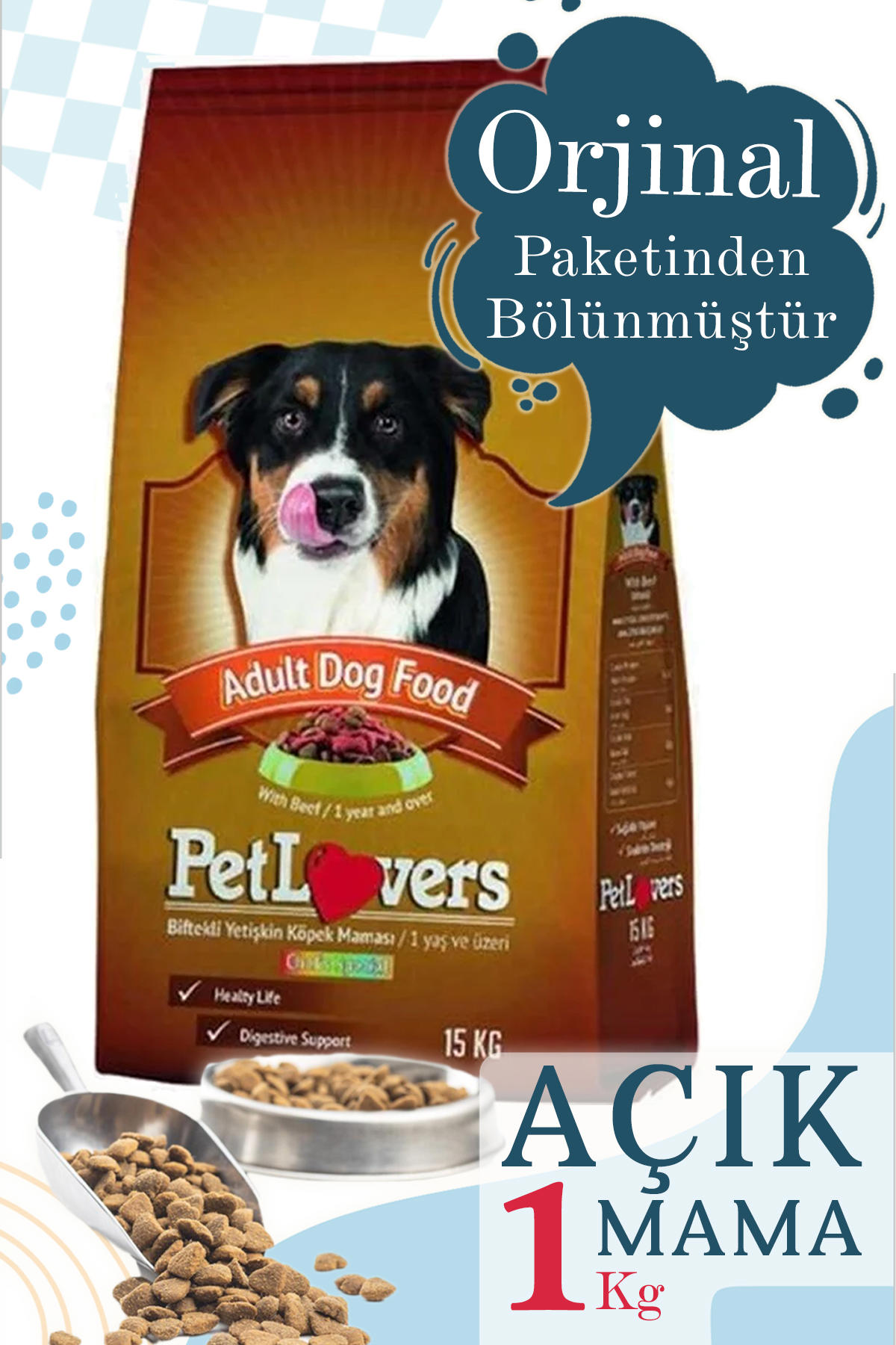 Petlovers Biftekli ve Sebzeli Tüm Irklar Yetişkin Kuru Köpek Maması 15 kg