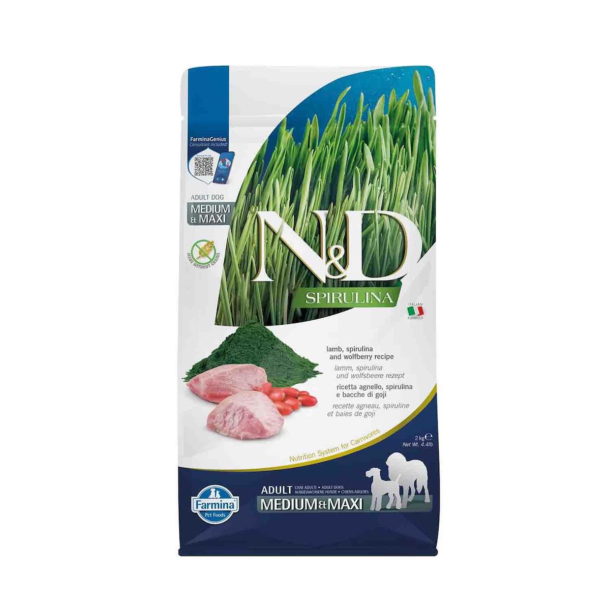 N&D Spirulina Kuzu Etli Büyük ve Orta Irk Yetişkin Kuru Köpek Maması 2 kg