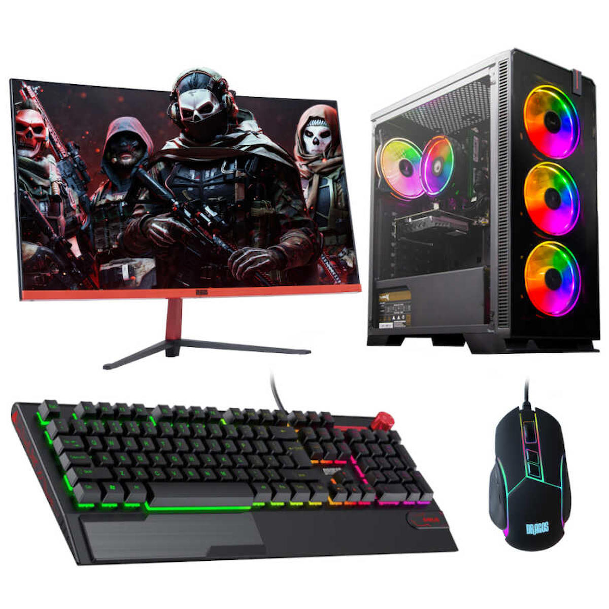 Dragos DRx4492 Harici GeForce GTX 1660 Ti Ekran Kartlı Intel Core i3 13100F 16 GB DDR4 512 GB SSD 27 inç FULL HD FreeDos Masaüstü Oyuncu Bilgisayarı