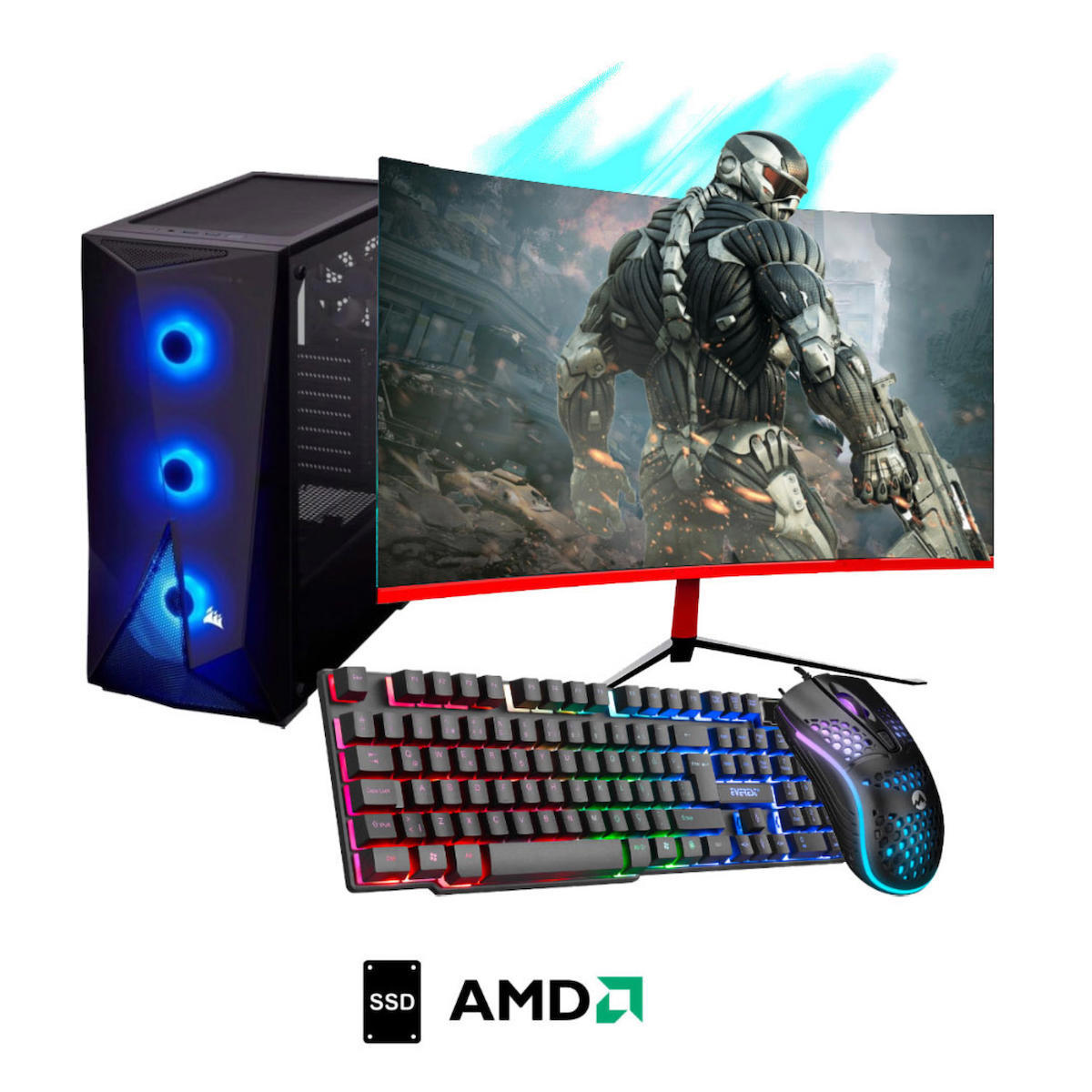Ramtech Corsair Serisi Paylaşımlı Ekran Kartlı AMD Ryzen 5600G 16 GB DDR4 500 GB SSD 23.6 inç FULL HD FreeDos Masaüstü Oyuncu Bilgisayarı
