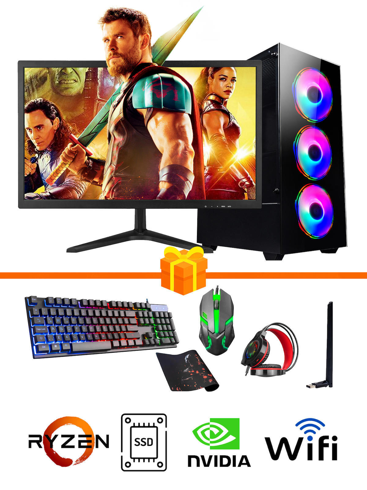 Ramtech Gaming RG505-013 Harici GeForce GT 740 Ekran Kartlı AMD Ryzen 5500 16 GB DDR4 128 GB SSD 21 inç FULL HD FreeDos Masaüstü Oyuncu Bilgisayarı