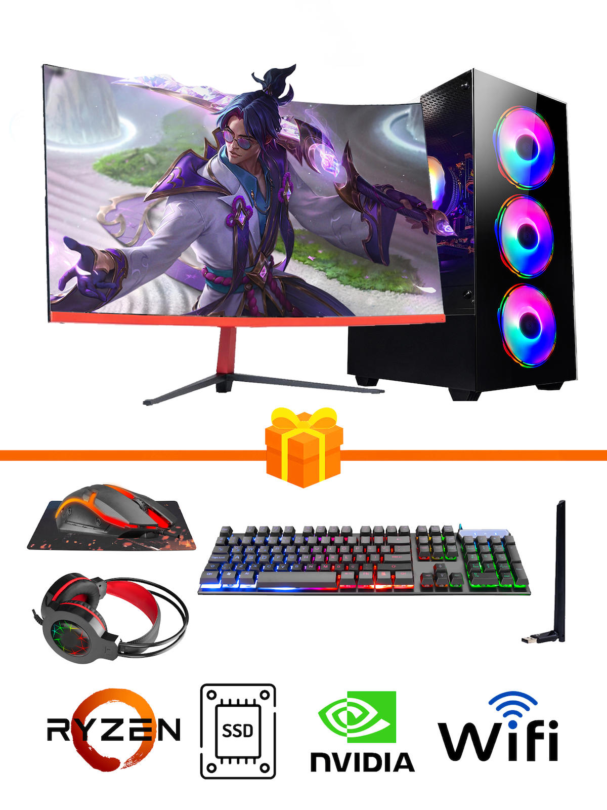 Ramtech RG185 Harici GeForce RTX 3050 Ekran Kartlı AMD Ryzen 3600 16 GB DDR4 256 GB SSD 23.6 inç FULL HD FreeDos Masaüstü Oyuncu Bilgisayarı