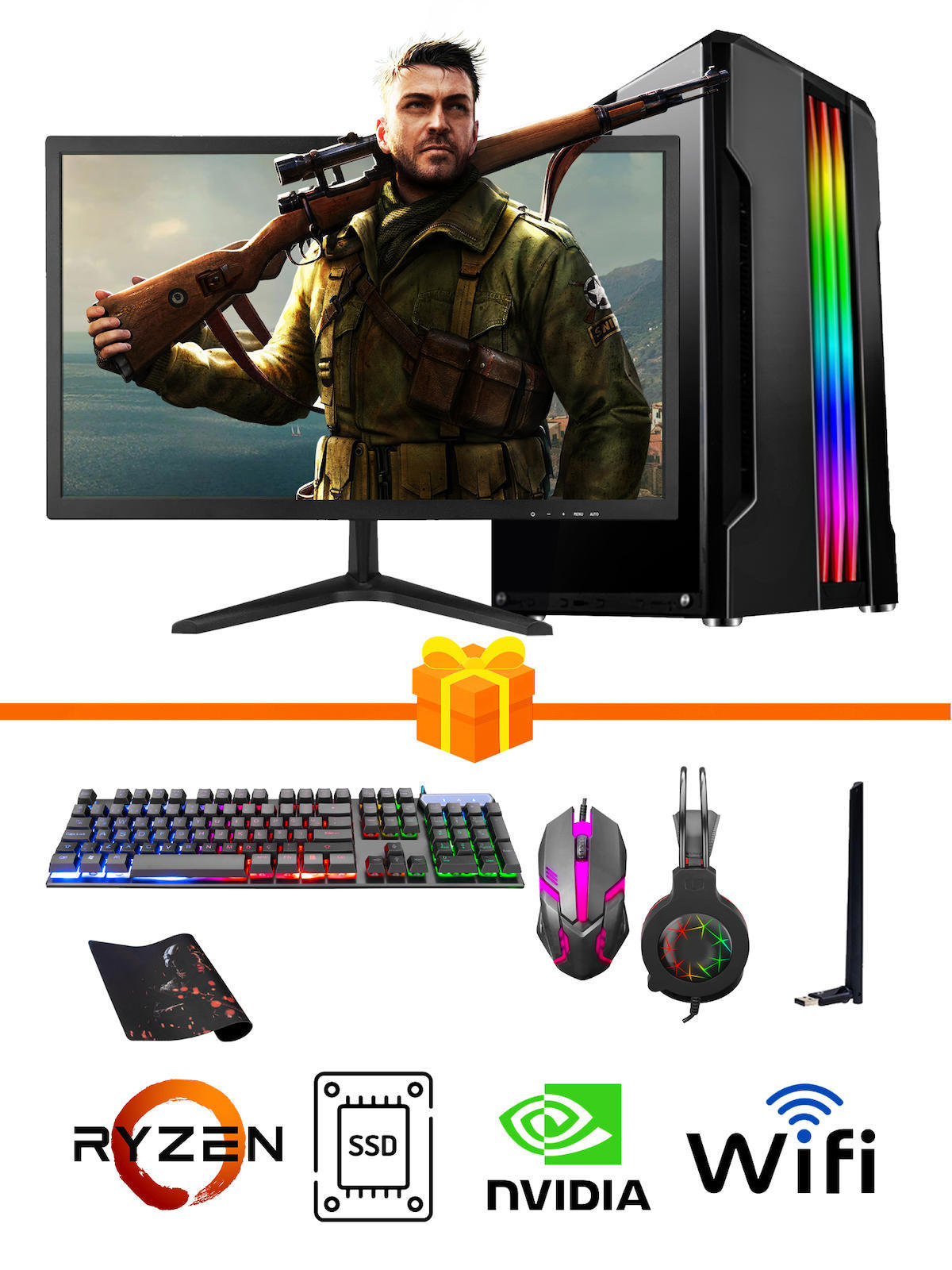 Ramtech Gaming RG505-012 Harici GeForce GT 740 Ekran Kartlı AMD Ryzen 5500 16 GB DDR4 512 GB SSD 21 inç FULL HD FreeDos Masaüstü Oyuncu Bilgisayarı
