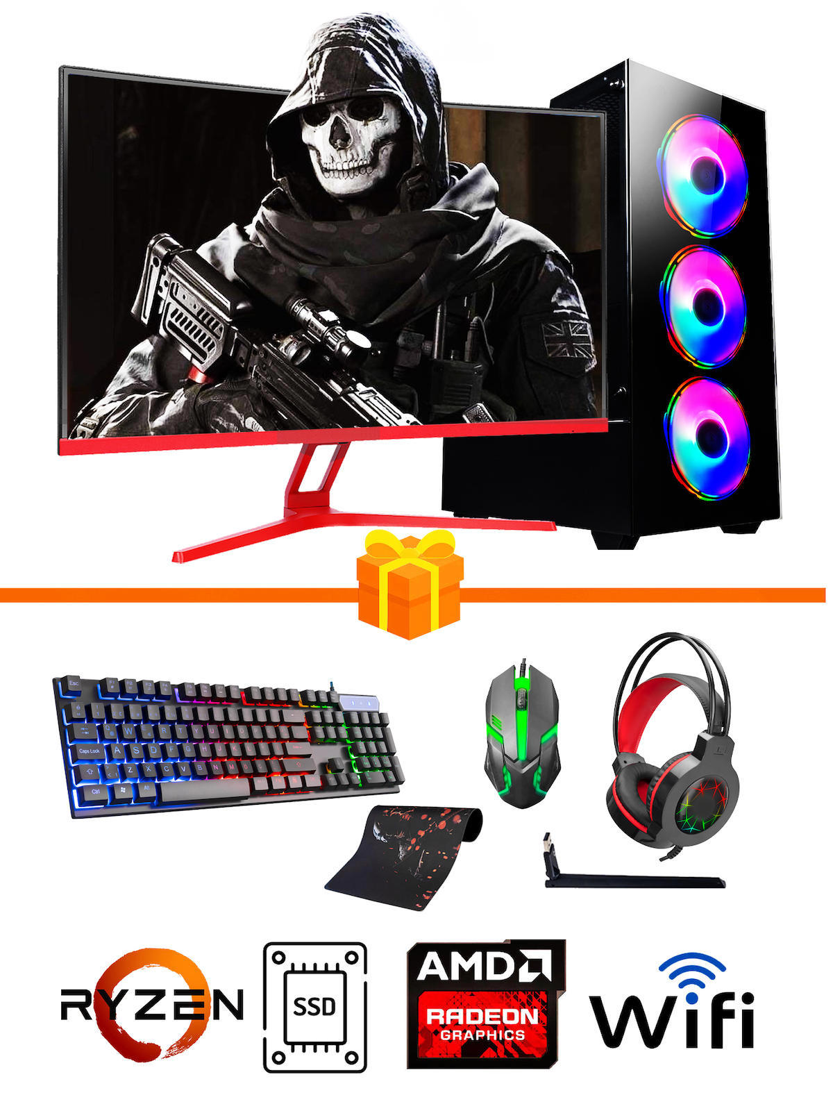 Ramtech Gaming RG505-074 Harici Radeon RX 550 Ekran Kartlı AMD Ryzen 5500 16 GB DDR4 256 GB SSD 27 inç FULL HD FreeDos Masaüstü Oyuncu Bilgisayarı