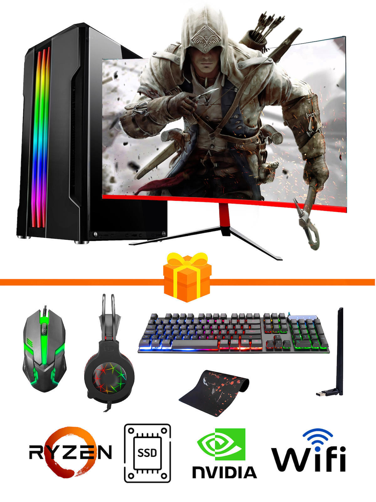 Ramtech Gaming RG505-0101 Harici GeForce GTX 1050 Ti Ekran Kartlı AMD Ryzen 5500 16 GB DDR4 256 GB SSD 23.6 inç FULL HD FreeDos Masaüstü Oyuncu Bilgisayarı