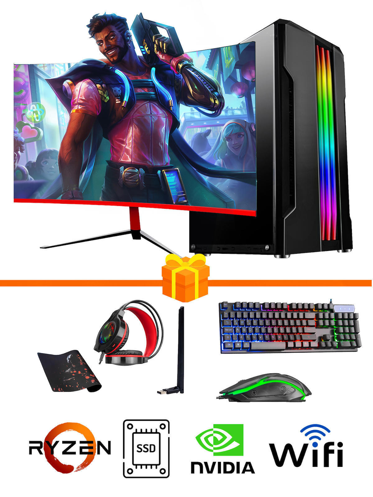 Ramtech Gaming RG505-0108 Harici GeForce GTX 1050 Ti Ekran Kartlı AMD Ryzen 5500 32 GB DDR4 128 GB SSD 23.6 inç FULL HD FreeDos Masaüstü Oyuncu Bilgisayarı