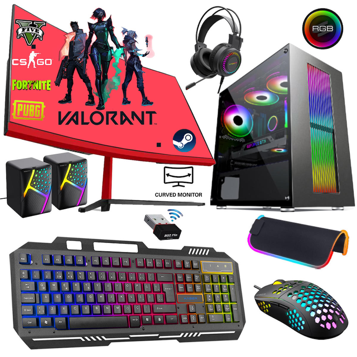 Xaser Xsr239 Harici Radeon RX 550 Ekran Kartlı Intel Core 2600 16 GB DDR3 512 GB SSD 24 inç FULL HD FreeDos Masaüstü Oyuncu Bilgisayarı