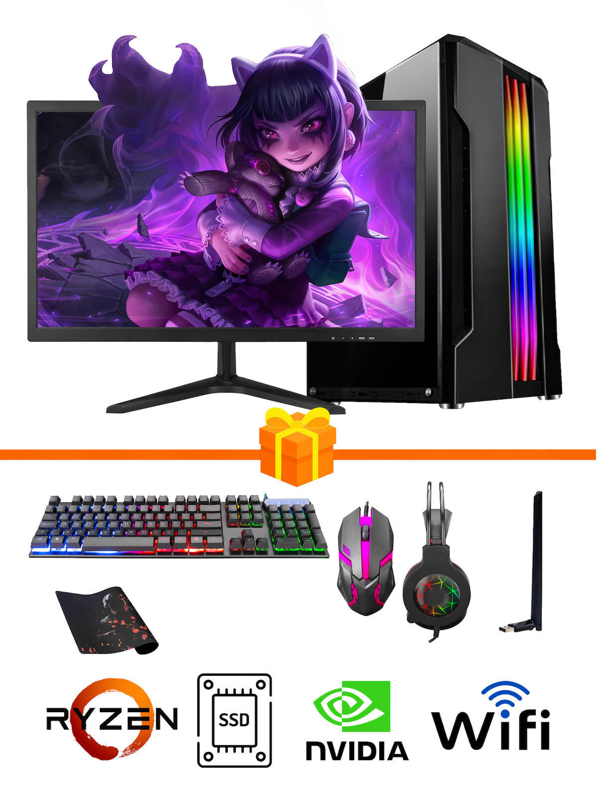 Ramtech Gaming RG505-017 Harici GeForce GT 740 Ekran Kartlı AMD Ryzen 5500 32 GB DDR4 512 GB SSD 21 inç FULL HD FreeDos Masaüstü Oyuncu Bilgisayarı