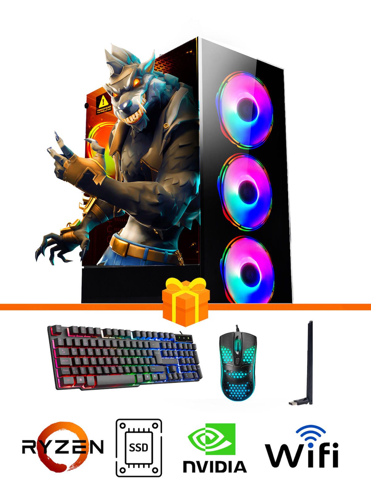 Ramtech RG188 Harici GeForce RTX 3050 Ekran Kartlı AMD Ryzen 3600 16 GB DDR4 256 GB SSD FreeDos Masaüstü Oyuncu Bilgisayarı