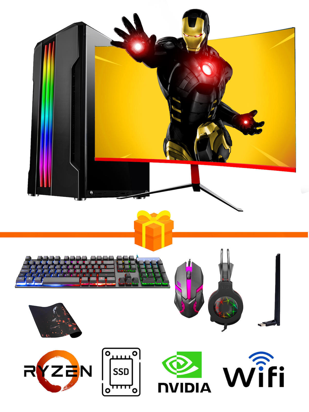 Ramtech Gaming RG505-027 Harici GeForce GT 740 Ekran Kartlı AMD Ryzen 5500 32 GB DDR4 512 GB SSD 23.6 inç FULL HD FreeDos Masaüstü Oyuncu Bilgisayarı