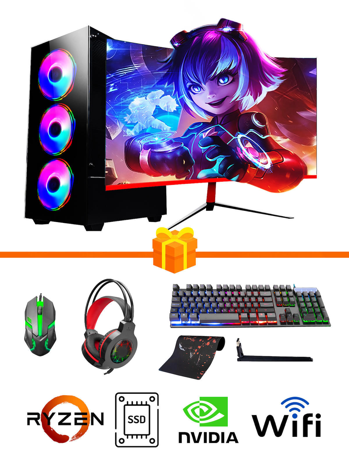 Ramtech Gaming RG505-0150 Harici GeForce GTX 1650 Ekran Kartlı AMD Ryzen 5500 32 GB DDR4 512 GB SSD 23.6 inç FULL HD FreeDos Masaüstü Oyuncu Bilgisayarı