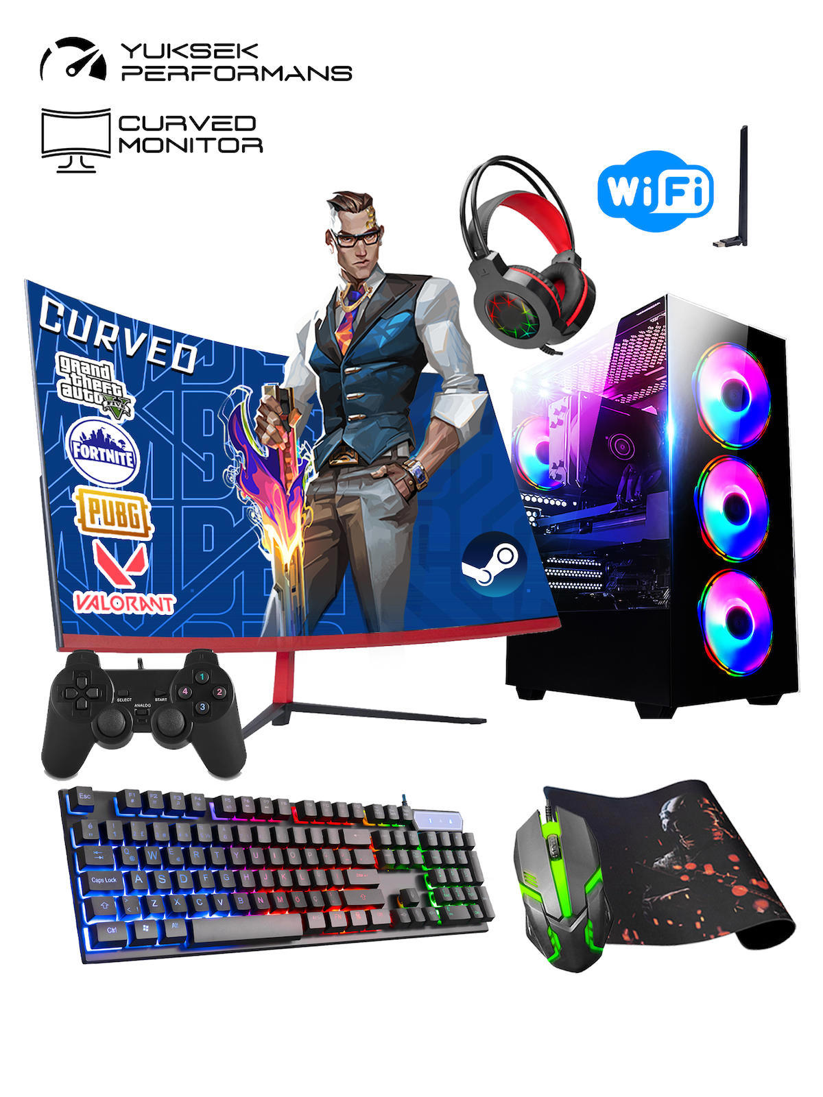 Ramtech Fx60 Harici Radeon RX 550 Ekran Kartlı Intel Core i5 3470 16 GB DDR3 1 TB SSD 23.8 inç FULL HD FreeDos Masaüstü Oyuncu Bilgisayarı