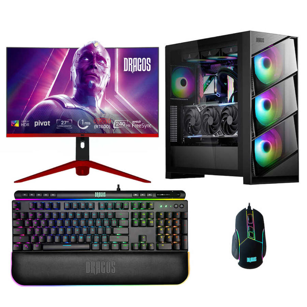 Dragos DRx4655 Harici GeForce RTX 4060 Ti Ekran Kartlı Intel Core i7 12700KF 64 GB DDR4 1 TB SSD 27 inç FULL HD FreeDos Masaüstü Oyuncu Bilgisayarı