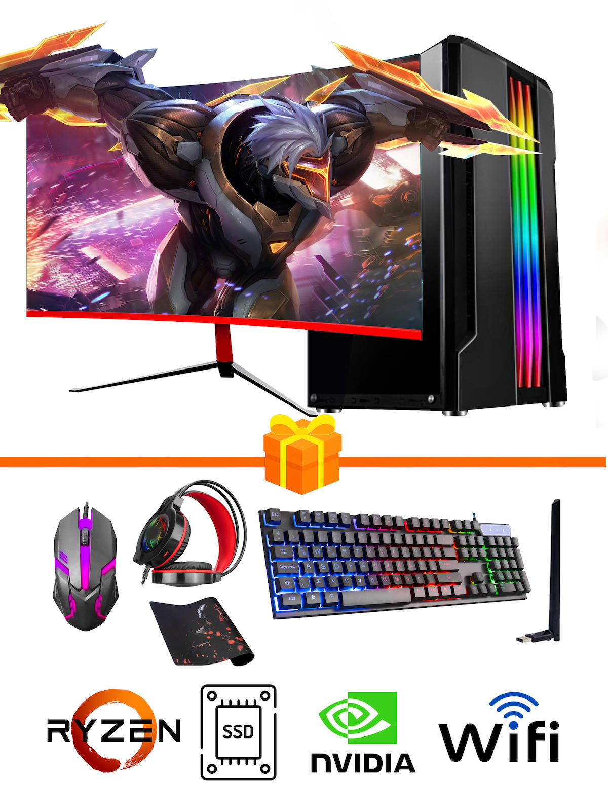 Ramtech Gaming RG505-0106 Harici GeForce GTX 1050 Ti Ekran Kartlı AMD Ryzen 5500 32 GB DDR4 256 GB SSD 23.6 inç FULL HD FreeDos Masaüstü Oyuncu Bilgisayarı