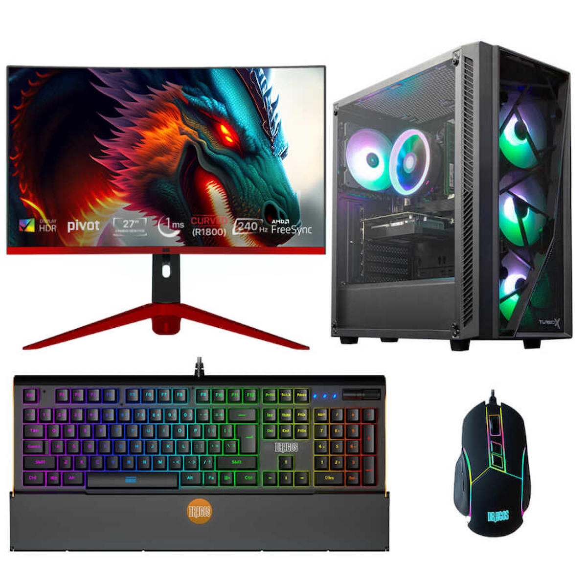 Dragos DRx3757 Harici GeForce RTX 3060 Ti Ekran Kartlı Intel Core i5 13400F 32 GB DDR4 512 GB SSD 27 inç FULL HD FreeDos Masaüstü Oyuncu Bilgisayarı