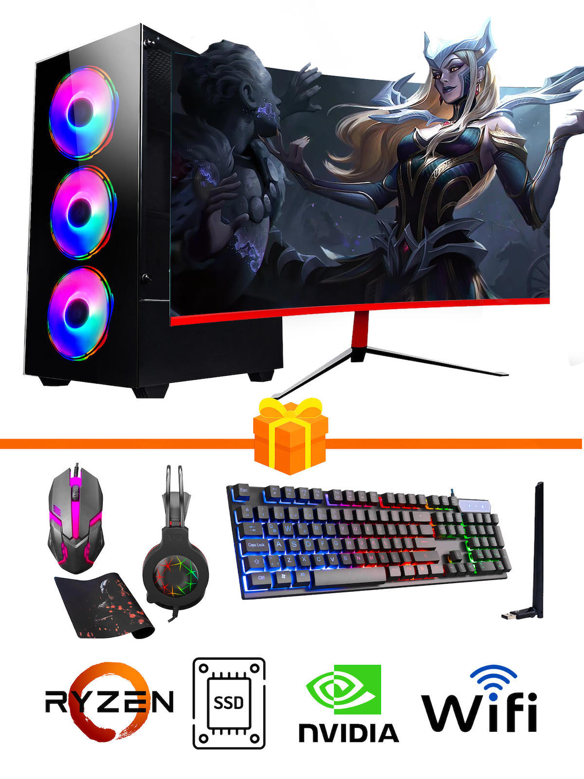 Ramtech Gaming RG505-029 Harici GeForce GT 740 Ekran Kartlı AMD Ryzen 5500 32 GB DDR4 256 GB SSD 23.6 inç FULL HD FreeDos Masaüstü Oyuncu Bilgisayarı